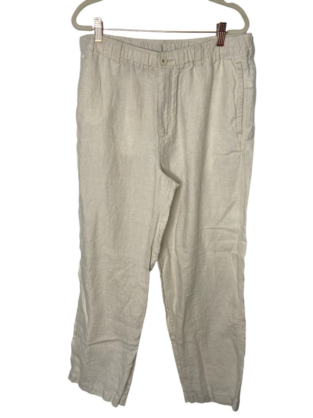 Tommy Bahama Relax 100% Linen Pants High Rise Wide Leg Elastic Waist Coastal L